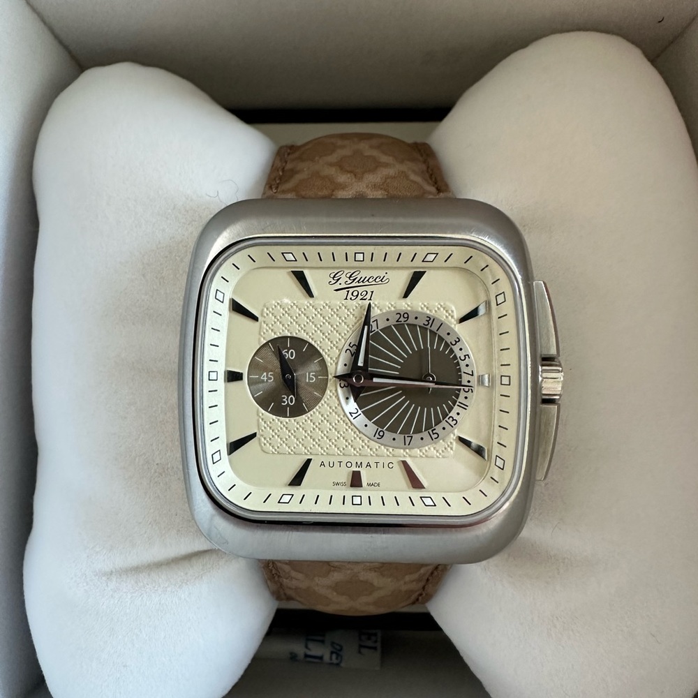 Gucci 90th Anniversary G-Coupe Automatic Watch // Tan YA131307